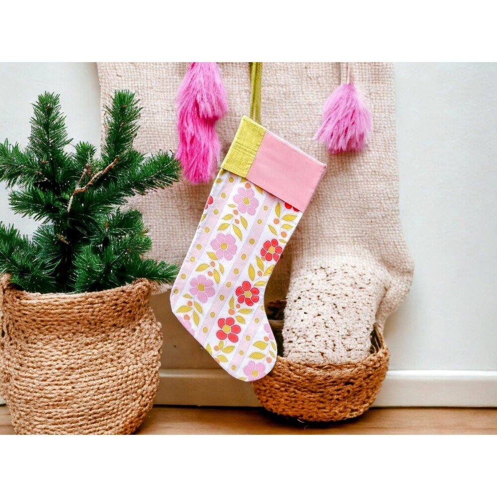Upcycled Retro Floral Christmas Stocking